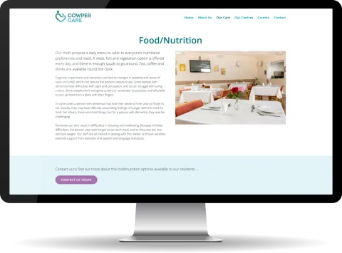 Responsive Website Design (Desktop) - Food/Nutrition page for Cowper Care.