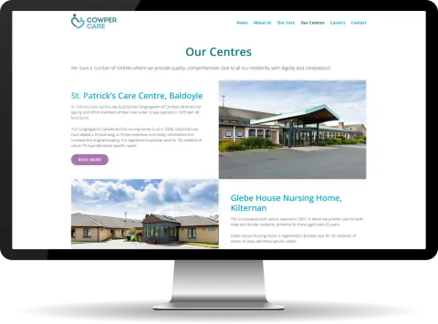 Responsive Website Design (Desktop) - Our Centres page for Cowper Care.