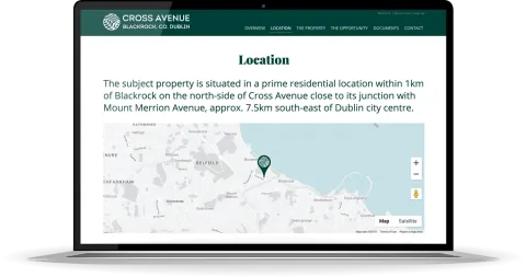 Responsive Website Design of the Location page for a property at Cross Avenue for Avison Young on Laptop.