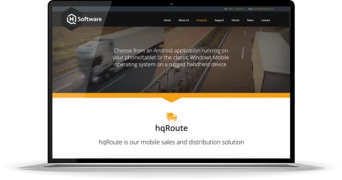 Responsive Website Design (laptop) – hqRoute page design for hqSoftware.
