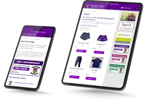 Responsive Website Design (Mobile & Tablet) - Membership page and eCommerce Shop page design for Kilmacud Crokes GAA Club.