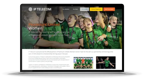 Responsive Website Design (Laptop) – Peamount United page for IP Telecom.