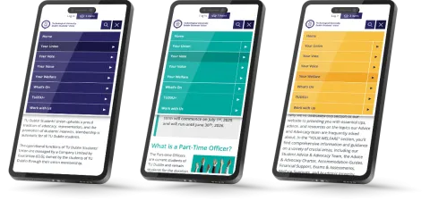 Responsive Website Design (Mobile) - Navigation design for TU Dublin Students’ Union.