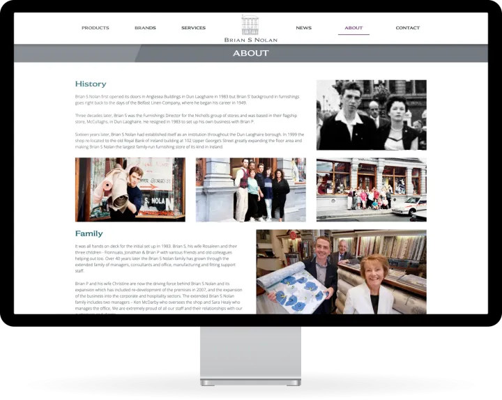 Responsive website design (desktop) – About page design for Brian S Nolan.
