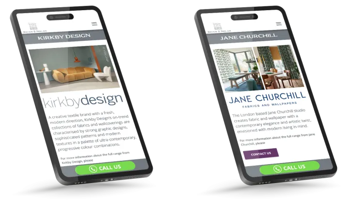 Responsive Website Design (Mobile) - Kirkby Design and Jane Churchill brand pages for Brian S Nolan.