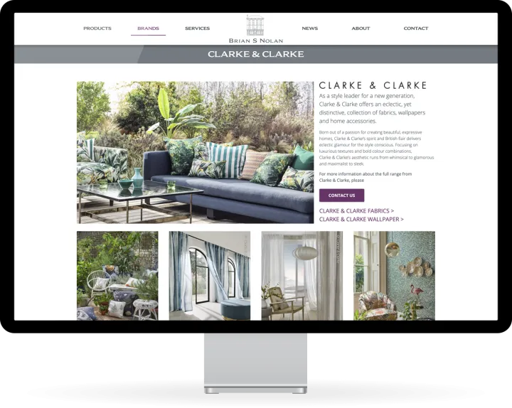 Responsive website design (desktop) – Clarke & Clarke brand page design for Brian S Nolan.