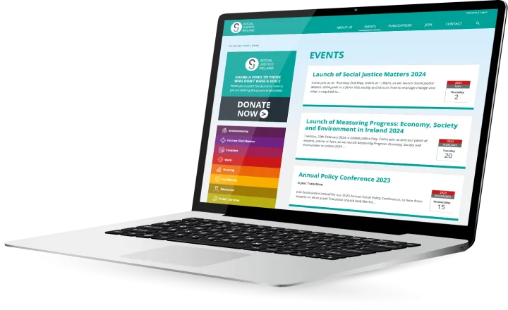 Responsive Website Design (Laptop) - Events Page for Social Justice Ireland.