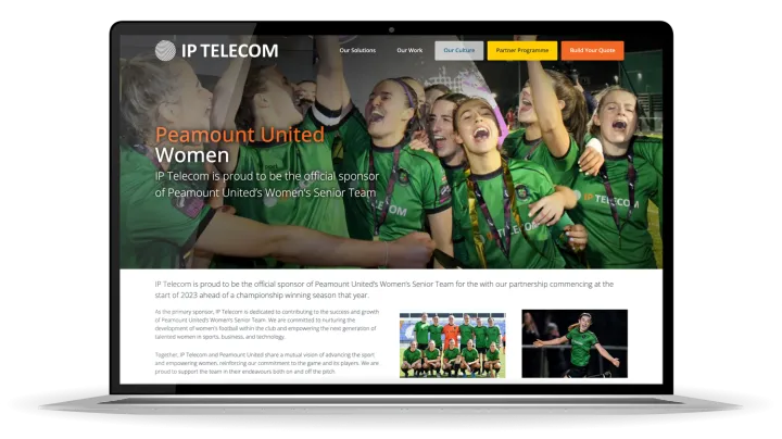 Responsive Website Design (Laptop) – Peamount United page for IP Telecom.