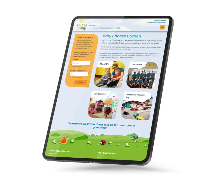 Responsive Website Design - About Page on Tablet - Cocoon Childcare