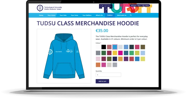 Responsive Website Design (Laptop) - eCommerce Product Page Design for TU Dublin Students’ Union.