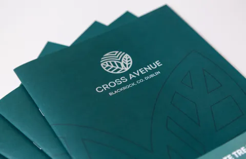 Brochure Design - Cover Design with Silver Foiled Logo - Cross Avenue - Avison Young