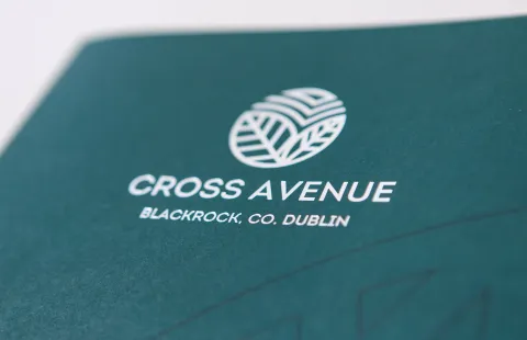 Logo Design - Logo in Silver Foil on Brochure Cover - Cross Avenue - Avison Young