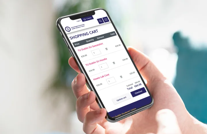 Responsive Website Design (mobile) - eCommerce Cart page Design for TU Dublin Students’ Union.