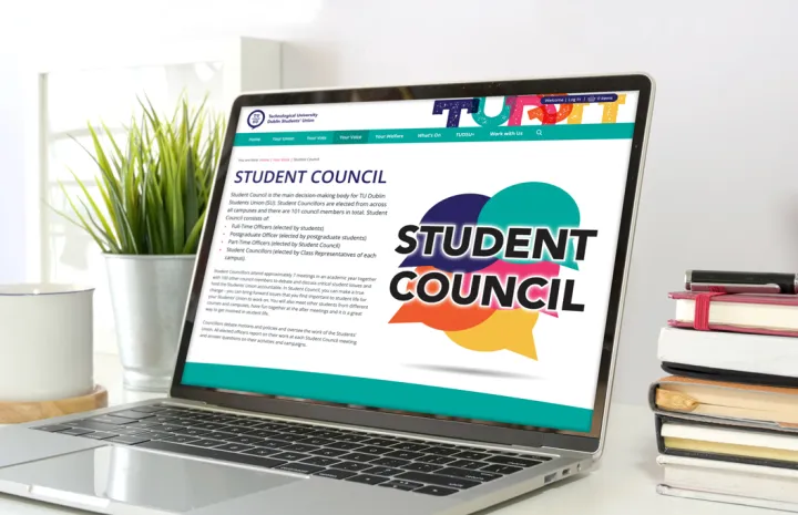Responsive Website Design (Laptop) - Student Council Page Design for TU Dublin Students’ Union.