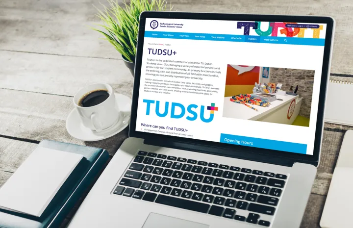 Responsive Website Design (Laptop) - TUDSU+ Page Design for TU Dublin Students’ Union.