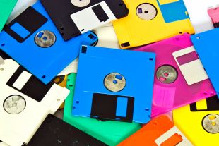 Coloured Floppy disks in a pile